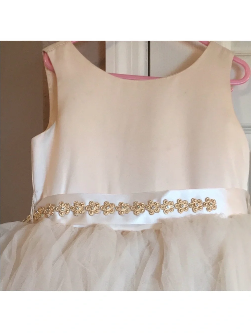 Elegant Cream Tulle Flower Girl Dress with Gold Belt